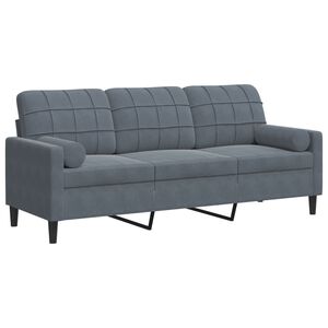 vidaXL Canap&eacute; 3 places avec oreillers gris fonc&eacute; 180 cm velours