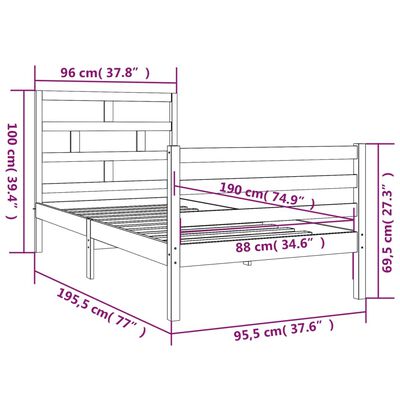 vidaXL Cadre de lit Blanc 90x190 cm Simple Bois massif