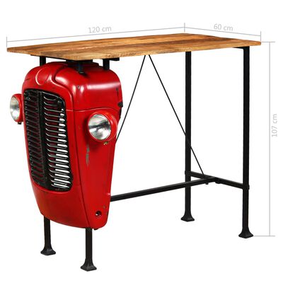 vidaXL Table de bar Bois de manguier 60x120x107 cm Rouge Tracteur