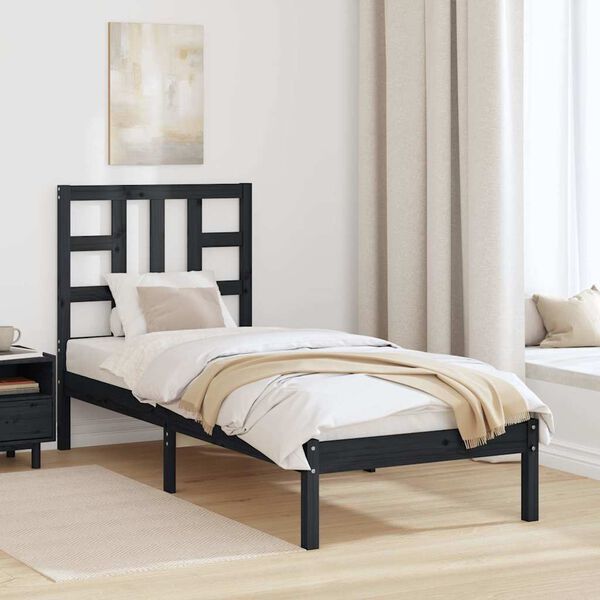 vidaXL Cadre de lit sans matelas noir 75x190 cm bois massif