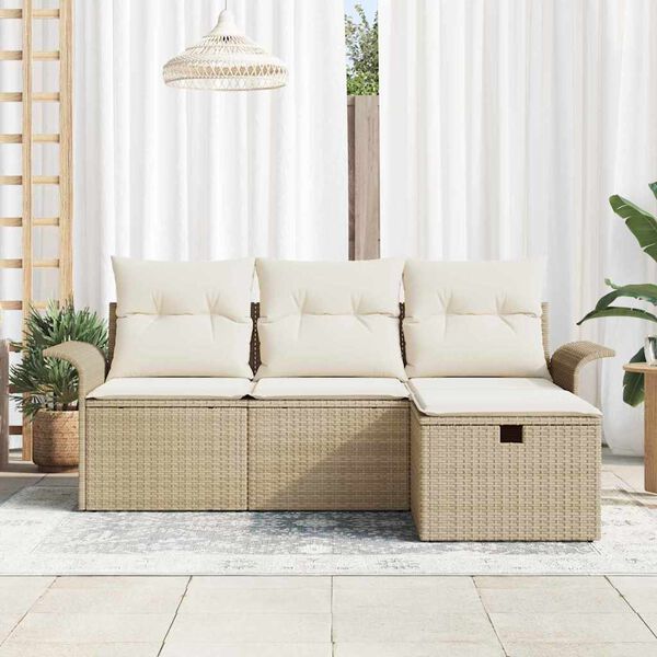 vidaXL Ensemble de canap&eacute; de jardin 4 pcs Beige et cr&egrave;me polyrotin