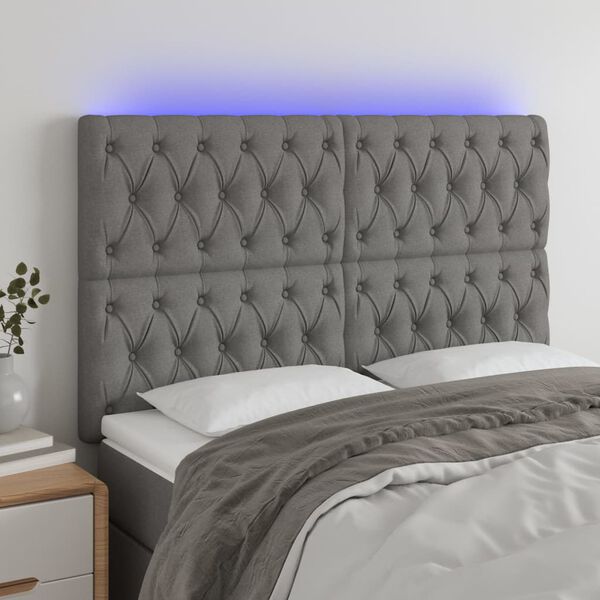 vidaXL T&ecirc;te de lit &agrave; LED Gris fonc&eacute; 144x7x118/128 cm Tissu