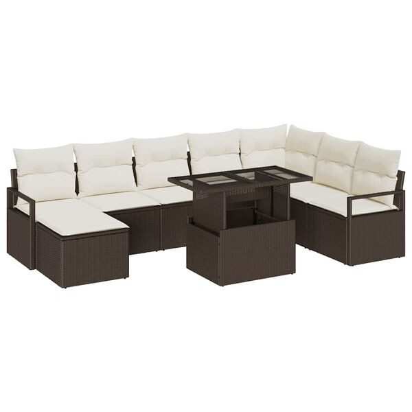 vidaXL Ensemble de canap&eacute; de jardin avec coussin 9 pcs Marron et cr&egrave;me