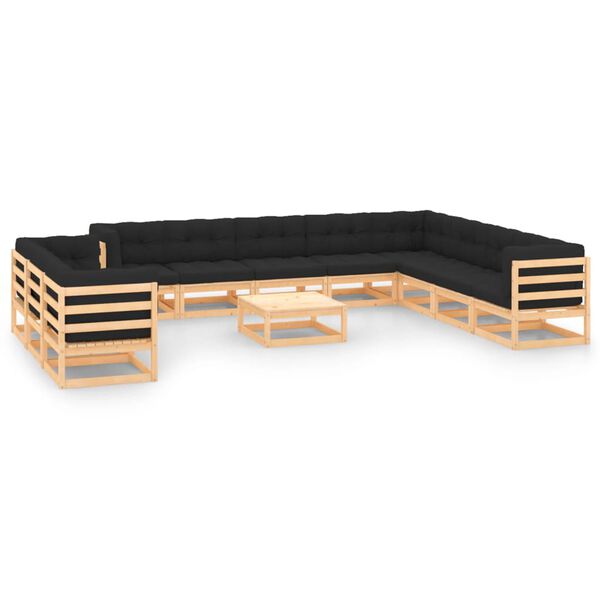 vidaXL Salon de jardin 12 pcs avec coussins anthracite Pin massif