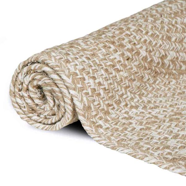 vidaXL Tapis de surface Rectangulaire Naturel et Blanc 60 x 400 cm