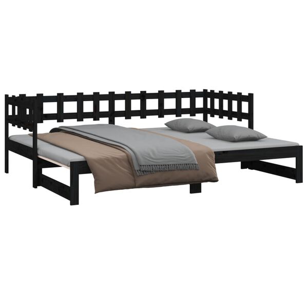 vidaXL Lit coulissant sans matelas noir 2x(90x190) cm