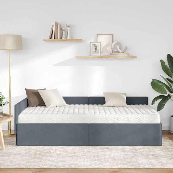 vidaXL Cadre de lit d'angle avec matelas Autre 2 pcs Gris Velours