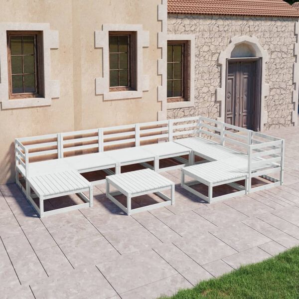 vidaXL Salon de jardin 10 pcs Blanc Bois de pin massif