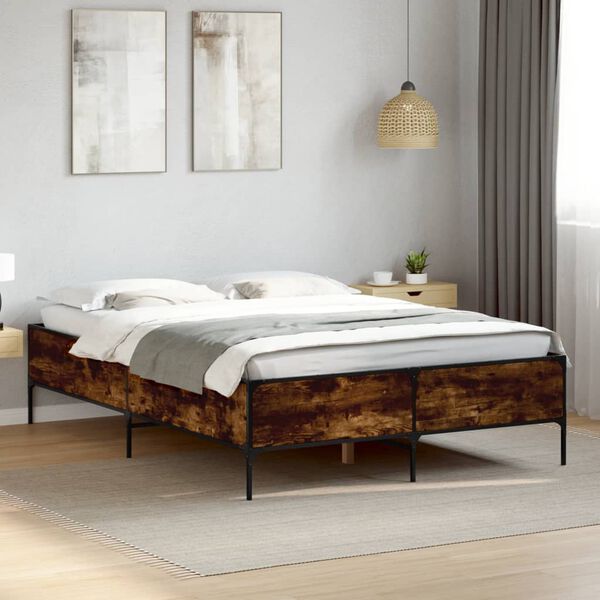 vidaXL Cadre de lit sans matelas ch&ecirc;ne fum&eacute; 150x200 cm