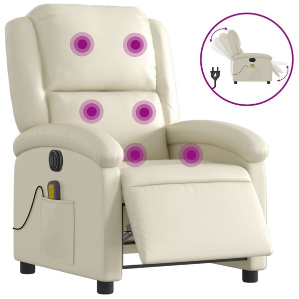vidaXL Fauteuil de massage inclinable électrique crème similicuir