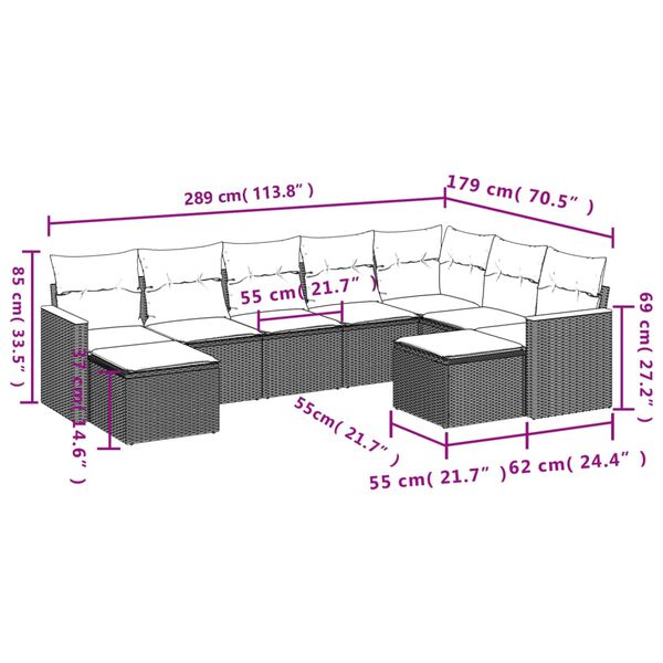 vidaXL Salon de jardin avec coussins 9 pcs beige r&eacute;sine tress&eacute;e