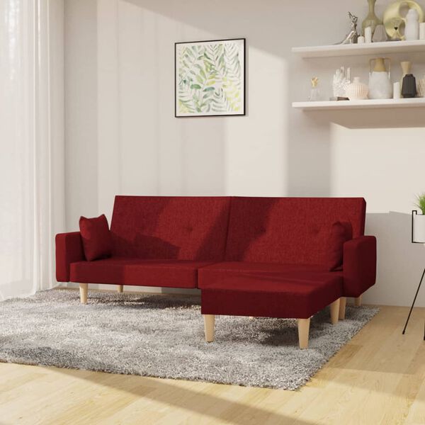 vidaXL Canap&eacute;-lit &agrave; 2 places avec repose-pied Rouge bordeaux Tissu