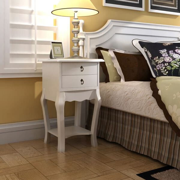 vidaXL Table de chevet avec 2 tiroirs Blanc