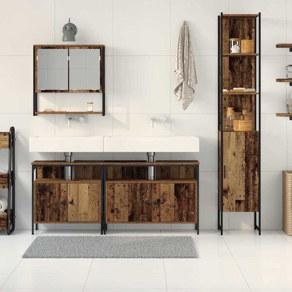 vidaXL Ensemble de mobilier de salle de bain 4 pcs Bois Ancien