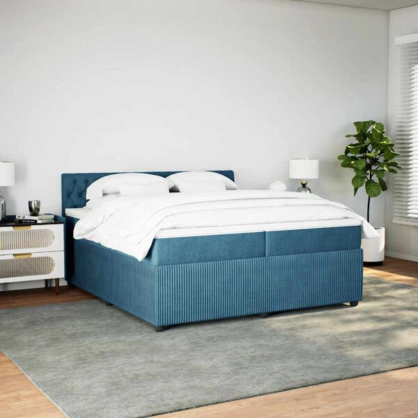 vidaXL Sommier &agrave; lattes de lit et matelas Bleu 200x200 cm velours