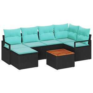 vidaXL Ensemble de canap&eacute; de jardin 7 pc Noir polyrotin
