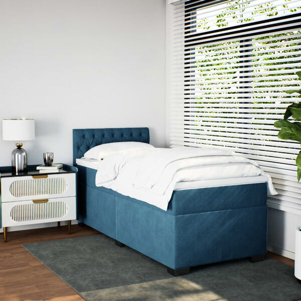 vidaXL Sommier &agrave; lattes de lit avec matelas Bleu fonc&eacute; 90x200 cm