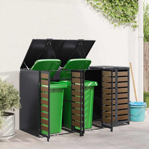 vidaXL Rangement de poubelle &agrave; roulettes pour 3 poubelles Anthracite