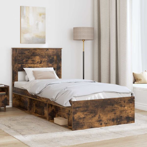 vidaXL Cadre de lit Ch&ecirc;ne fum&eacute; 90 x 190 cm Bois de pin massif