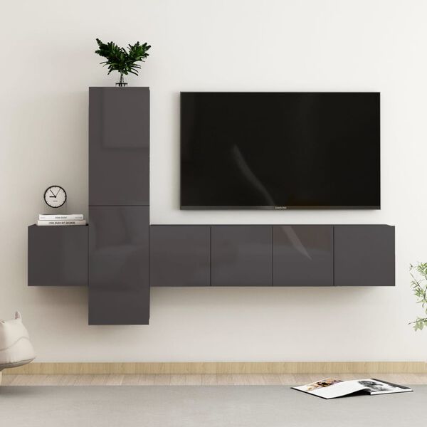 vidaXL Ensemble de meubles TV 5 pcs Gris brillant Bois d'ingénierie