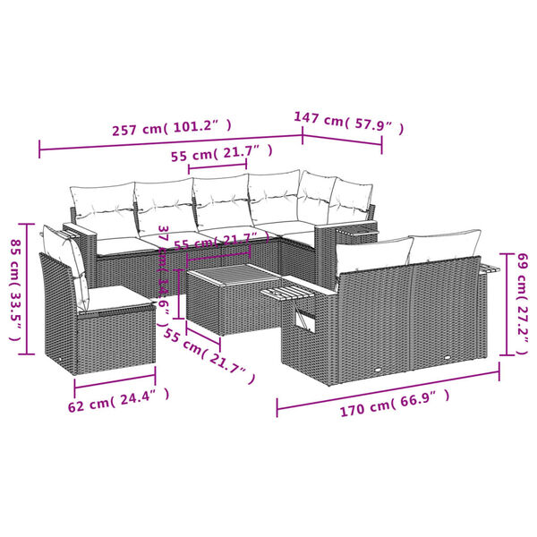 vidaXL Salon de jardin avec coussins 9 pcs beige r&eacute;sine tress&eacute;e