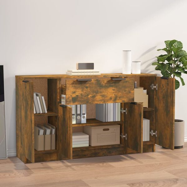 vidaXL Buffets 3 pcs Ch&ecirc;ne fum&eacute; Bois d'ing&eacute;nierie