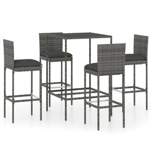 vidaXL Ensemble de bar de jardin 5 pcs et coussins R&eacute;sine tress&eacute;e Gris