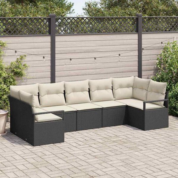 vidaXL Ensemble de canap&eacute; de jardin 7 pcs Noir et Blanc polyrotin