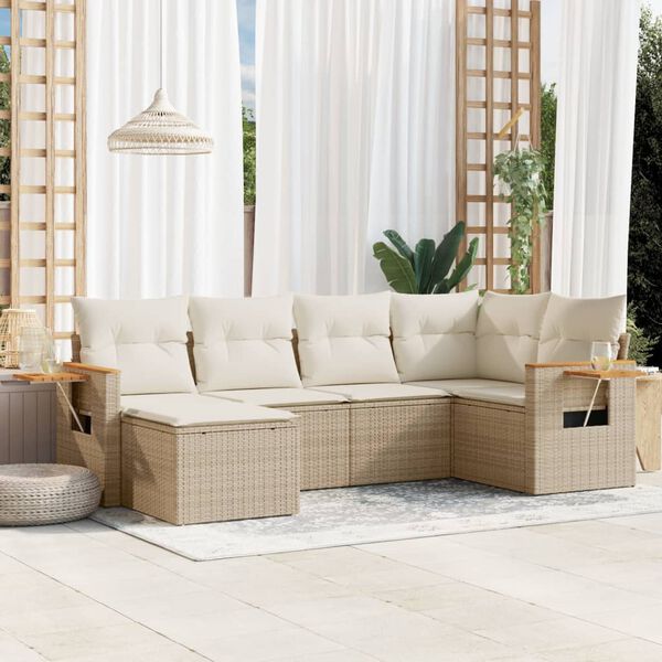 vidaXL Salon de jardin avec coussins 6 pcs beige r&eacute;sine tress&eacute;e