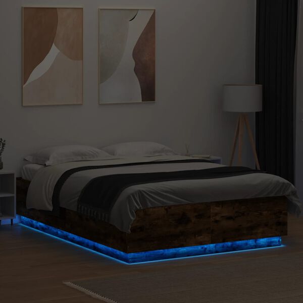 vidaXL Cadre de lit avec LED sans matelas ch&ecirc;ne fum&eacute; 150x200 cm