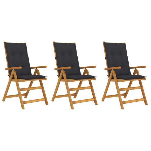 vidaXL Chaises pliables de jardin lot de 3 avec coussins Bois d'acacia