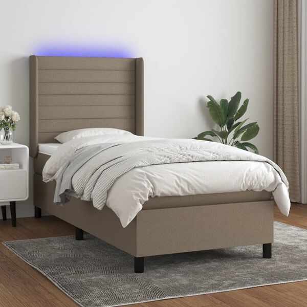 vidaXL Sommier &agrave; lattes de lit matelas et LED Taupe 80x200cm Tissu