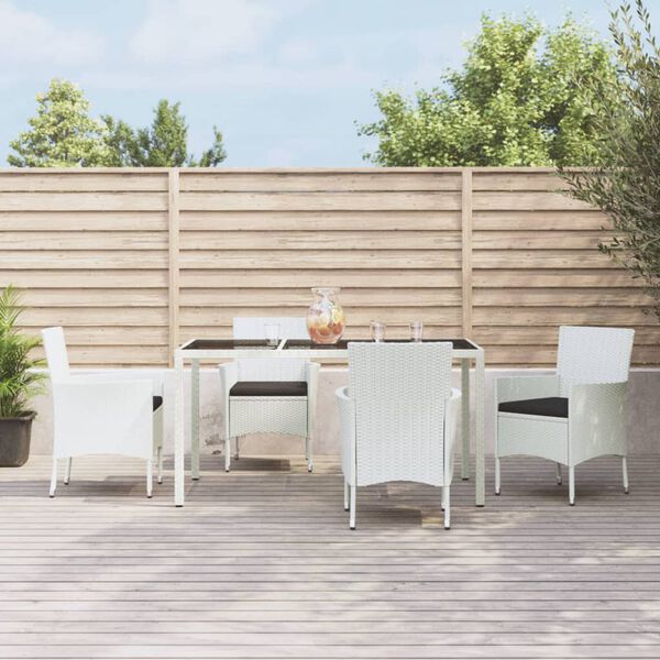vidaXL Ensemble &agrave; manger de jardin et coussins 5 pcs blanc poly rotin