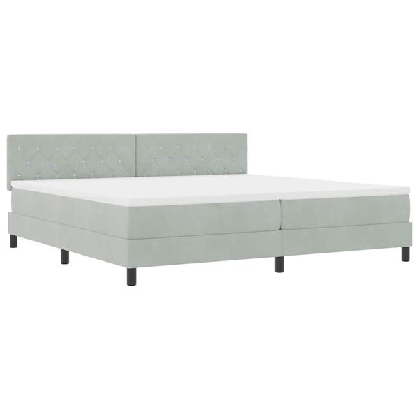 vidaXL Lit &agrave; ressorts avec matelas Gris clair 200 x 200 cm Velours