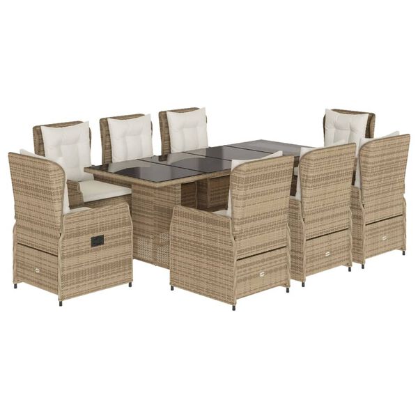 vidaXL Ensemble &agrave; manger de jardin et coussins 9 pcs beige Poly rotin