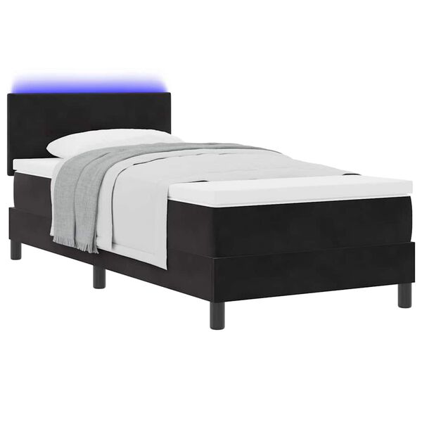 vidaXL Lit &agrave; ressort LED avec matelas Noir 90 x 190 cm Velours