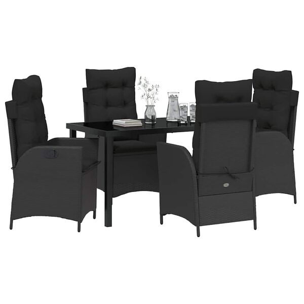 vidaXL Ensemble de salle &agrave; manger pour jardin 5 pcs Noir polyrotin