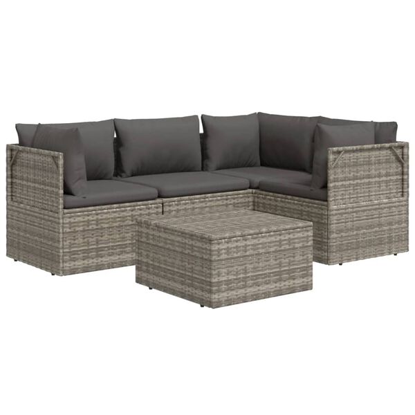 vidaXL Salon de jardin 5 pcs avec coussins Gris Résine tressée