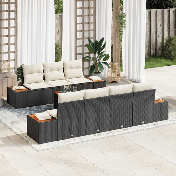 vidaXL Ensemble de canap&eacute; de jardin avec coussin 8 pcs Noir Poly rotin