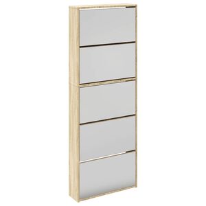 vidaXL Meuble &agrave; chaussures 5 &eacute;tag&egrave;res et miroir 63x17x169,5 cm Ch&ecirc;ne