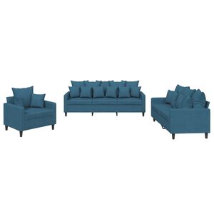 vidaXL Ensemble de canap&eacute;s 3 pcs avec coussins Bleu Velours