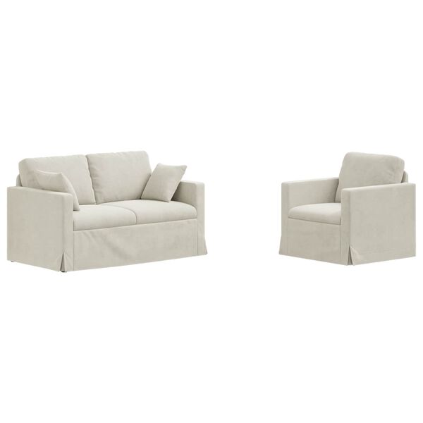 vidaXL Canap&eacute; 2 pcs Cr&egrave;me 138 x 78 x 80 cm Velours
