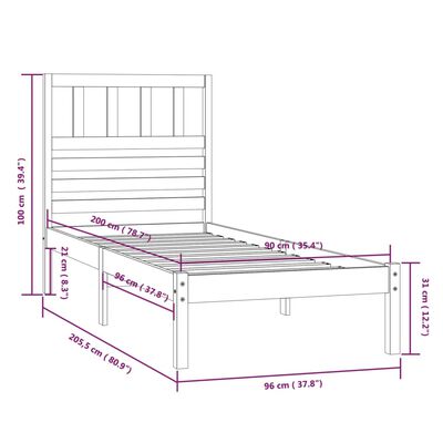 vidaXL Cadre de lit sans matelas blanc bois de pin massif 90x200 cm