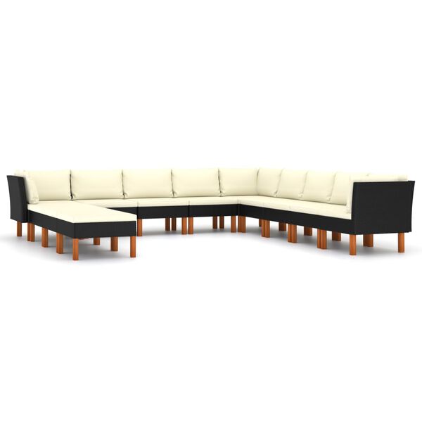 vidaXL Salon de jardin 12 pcs avec coussins R&eacute;sine tress&eacute;e Noir