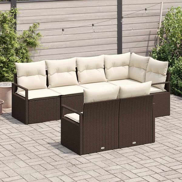 vidaXL Ensemble de canapé de jardin 7 pcs Marron Poly rotin