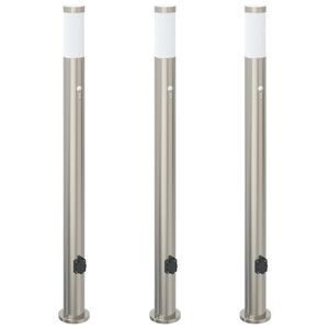 vidaXL Bornes lumineuses avec d&eacute;tecteur et prise lot de 3 110 cm acier inoxydable IP44