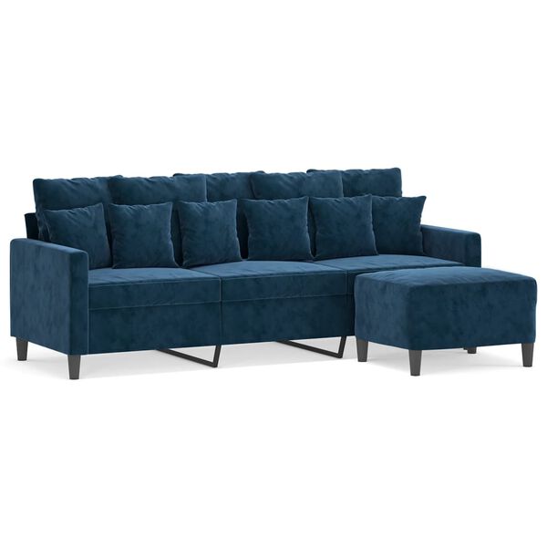 vidaXL Canap&eacute; &agrave; 3 places avec repose-pieds Bleu 180 cm Velours