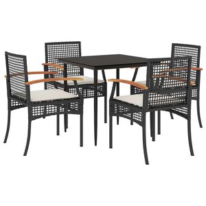 vidaXL Ensemble &agrave; manger de jardin coussins 5pcs Noir R&eacute;sine tress&eacute;e