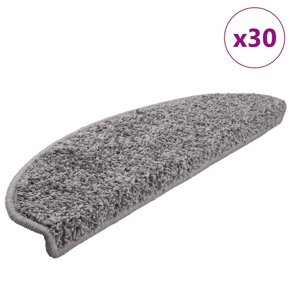 vidaXL Tapis d'escalier 30 pi&egrave;ces 65 x 21 x 4 cm Gris Demi-rond Grand