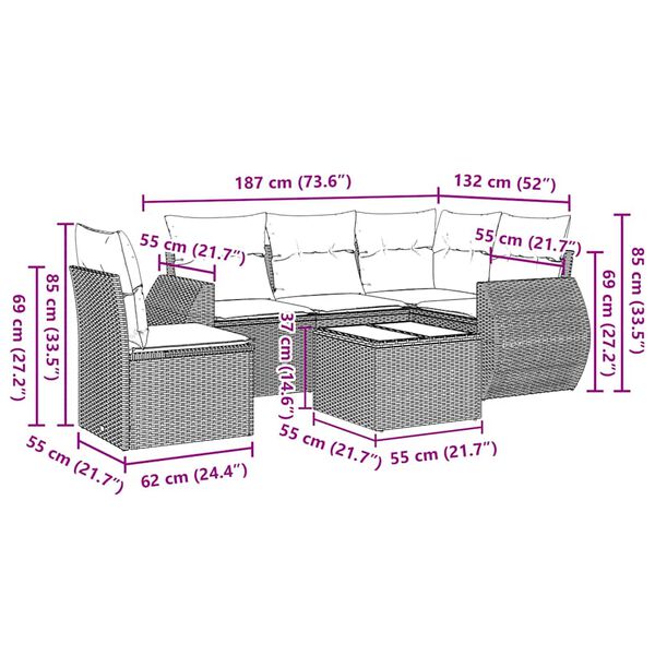 vidaXL Salon de jardin 6 pcs avec coussins noir r&eacute;sine tress&eacute;e